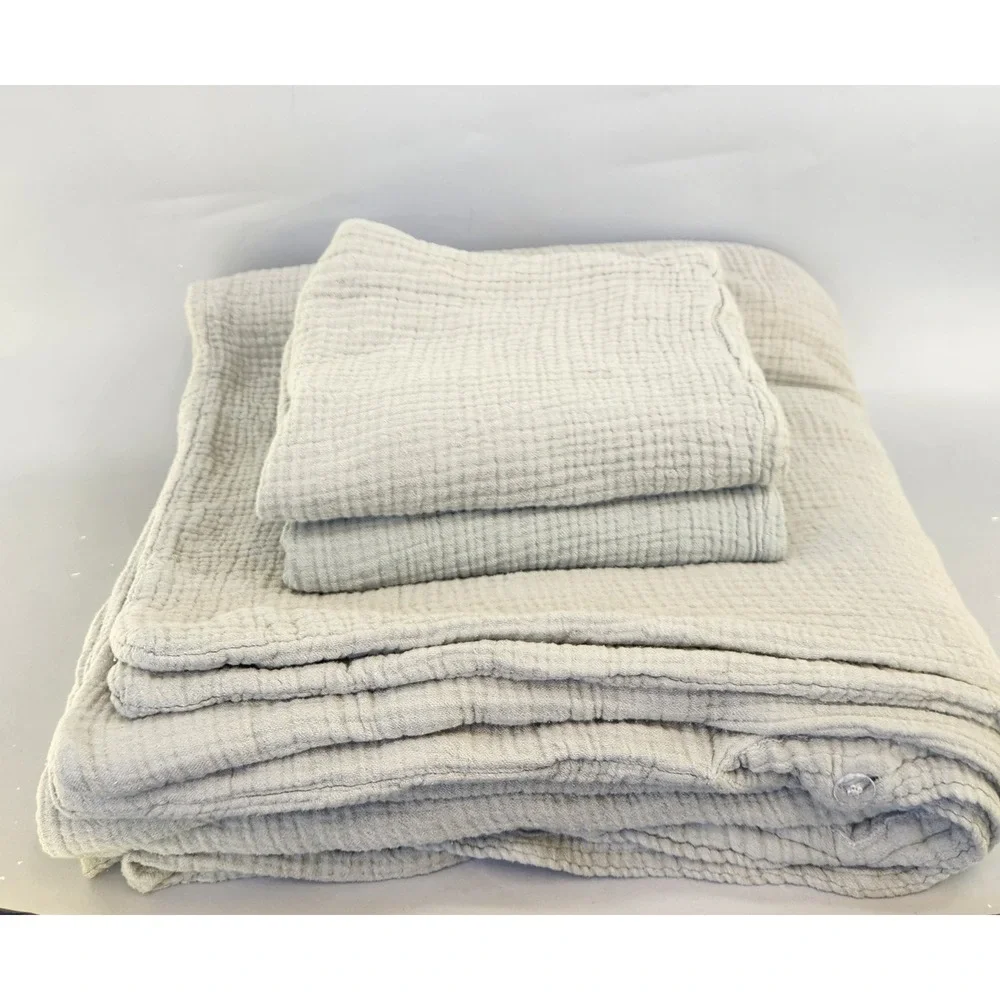 West Elm Bliss Gauze Duvet 3pc Set Full Queen Sage Green Cotton Standard Shams